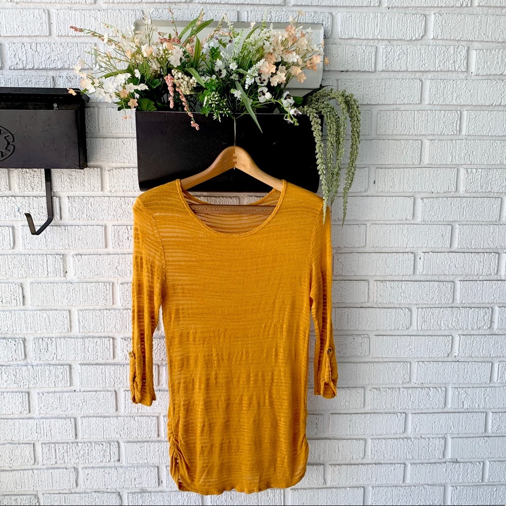 Blu Planet Mustard Yellow Ribbed Tunic Top Size Medium